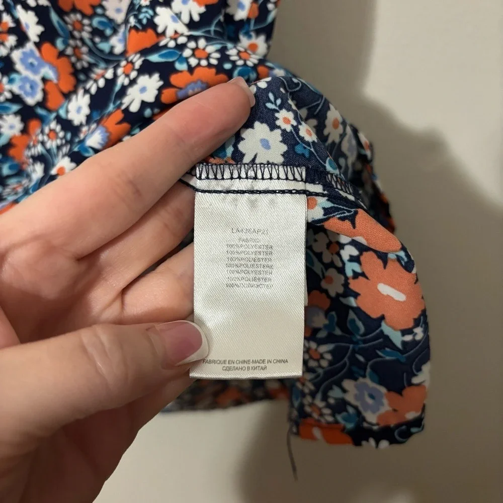 Molly Bracken Orange‎ and Blue Sleeveless Blouse V Neck Floral